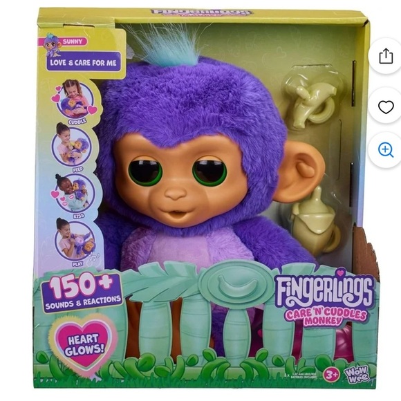 Fingerlings Care n Cuddles Interactive Baby Monkey, Sunny - Purple NEW - Picture 1 of 6